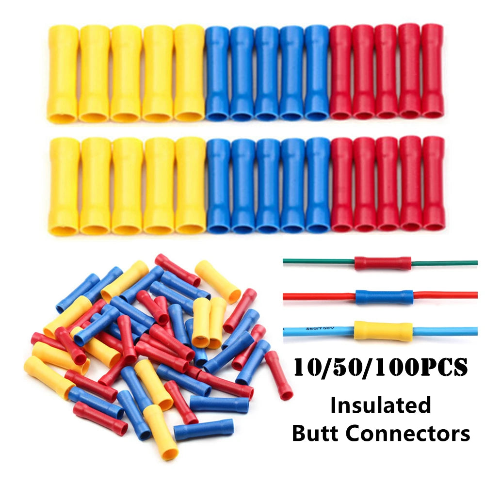 10/50/100 Pcs Straight Butt Wire Terminals Splice Insulated Crimp PVC Copper Tube Electrical Cable C