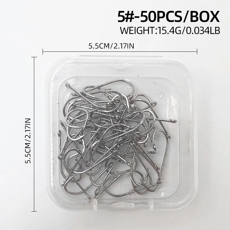 ShareShark 50pcs/box 92247 High Carbon Steel Fish Hook Long Handle with Barbed Curved close-up view