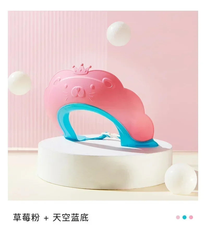 Baby Shower Cap with Adjustable Eye Protection | Waterproof Bath Shampoo Visor for Kid close-up view