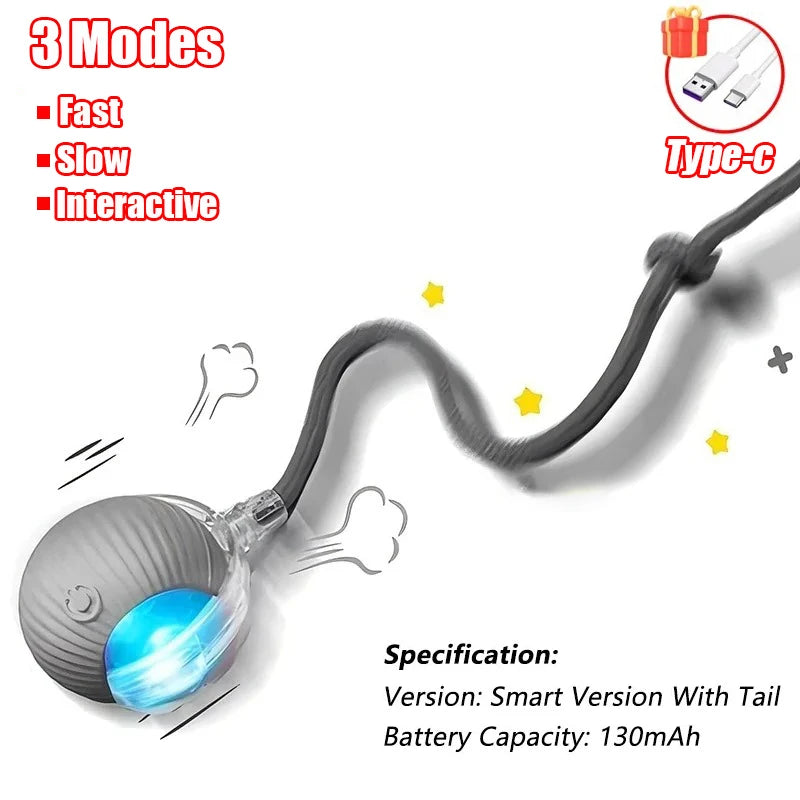 New Cat Interactive Ball Toy Automatic Rolling Ball Faux Tail Rechargeable Smart Pe additional angle