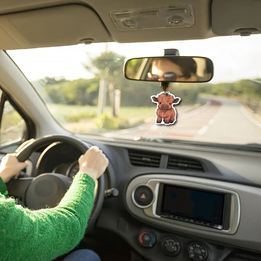 Baby Highland Cow Car Air Freshener Car Fragrance Tablets Wardrobe Rearview Mirror additional angle