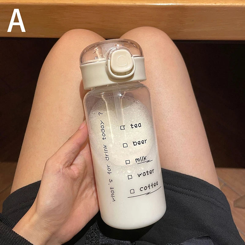 Cartoon Water Bottle With Straw Cute Plastic Drinking Bottle Portable Leak-proof Drin alternate view