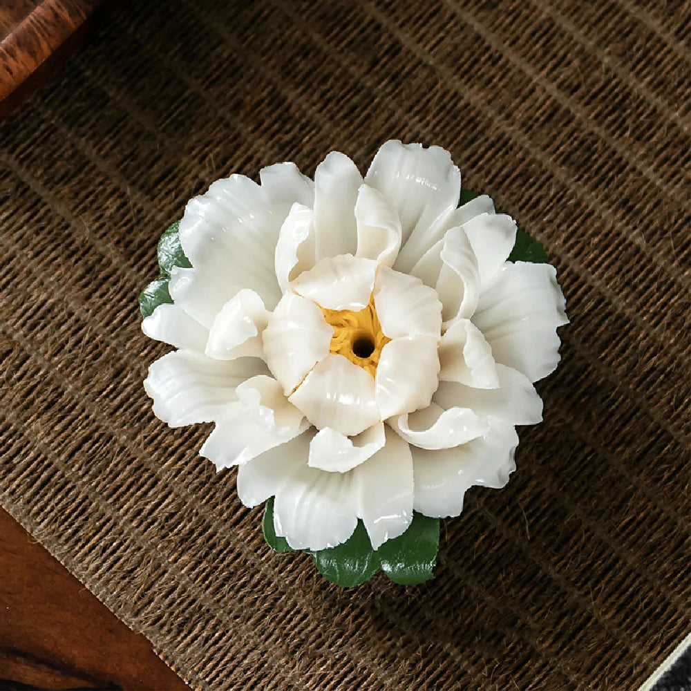 Peony Flower Incense Holder | Decorative Ceramic Incense Burner lifestyle view