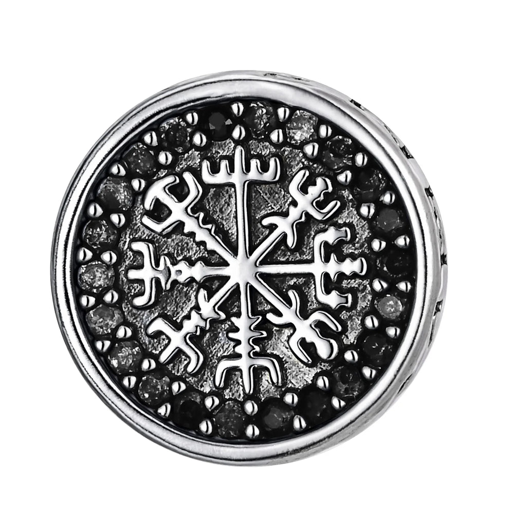 Vintage Gothic Norse Viking Stud Earrings for Men Boys, Rock Punk Runes Round Earri additional angle