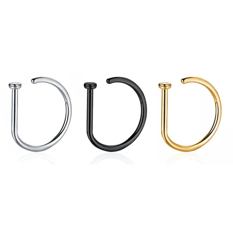5pcs Stainless Steel D Shape Nose Rings for Wmen Men Ear Cartilage Piercing Earrings lifestyle view