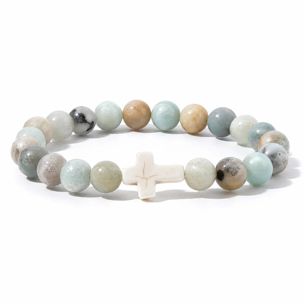 Prayer Men Natural Stone Wood Beads Rosary Hematite Cross Bracelets Onyx Meditation B alternate view
