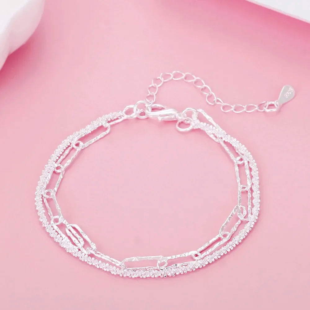 Fine 925 Sterling Silver Noble Nice Chain Solid Bracelet for Women Men Charms Party Gift detail view