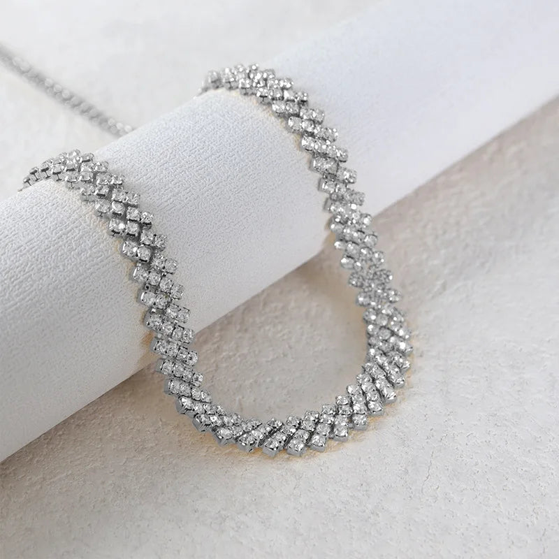Simple Rhinestone Choker Necklace | Light Luxury Collarbone Chain for Women detail view