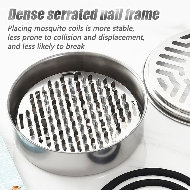 Round Mosquito Coil Holder with Cover | Stainless Steel Burner Tray close-up view