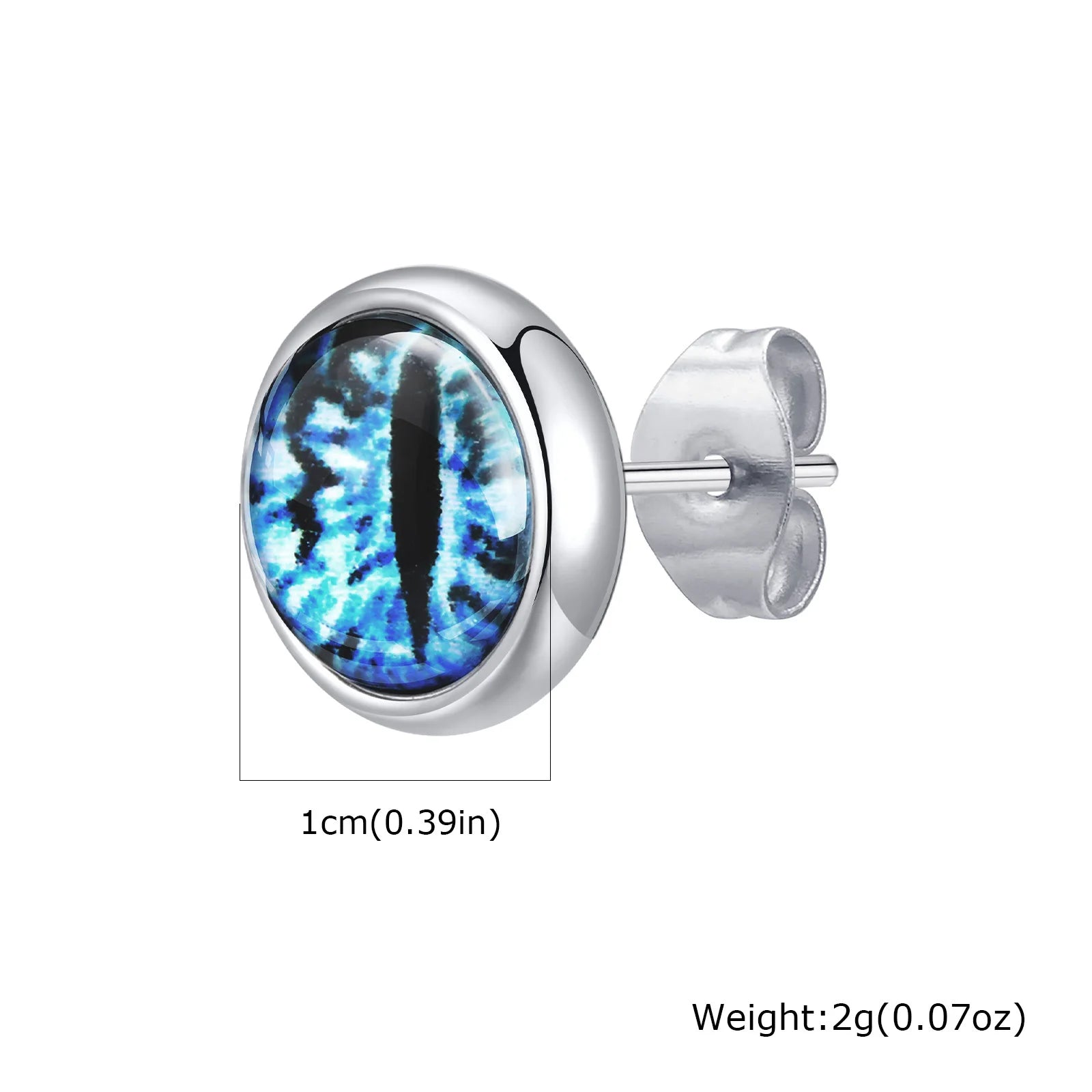 Blue Devil's Eye Stud Earrings for Men,Stainless Steel Glass Round Earrings,Enchanted Gothic Jewelry Gifts