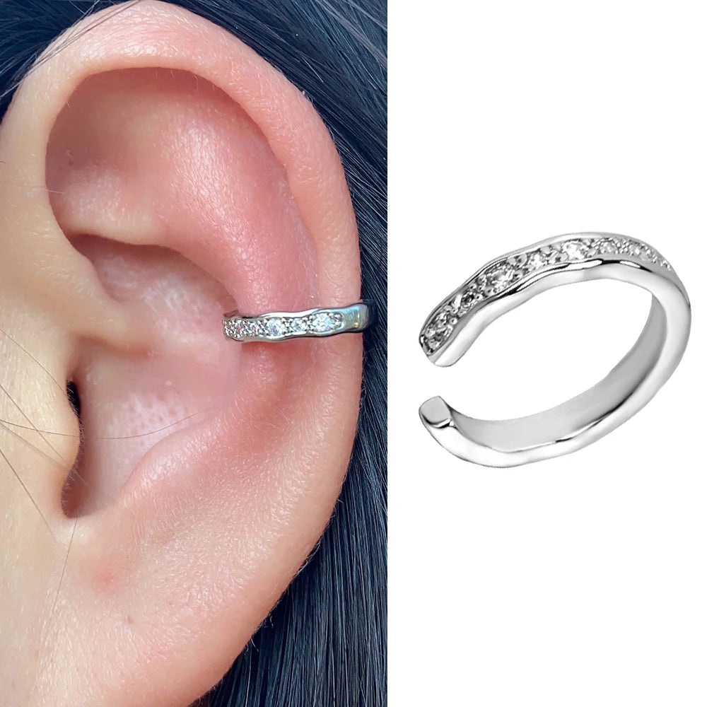Geometric Rainbow CZ Cuff Clip On Earrings for Women