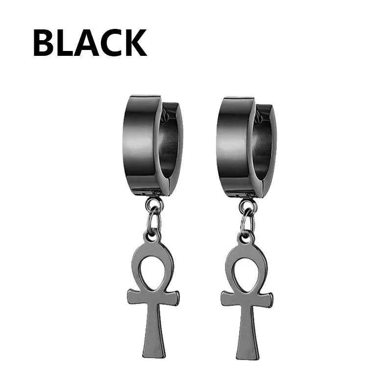 Vintage Punk Stainless Steel Stud Earrings for Men Women | 1 Pair Black Earrings Set lifestyle view