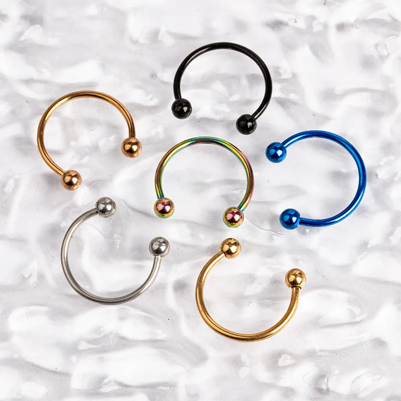 6pcs Stainless Steel U-Shaped Nose Ring - Classic Ball Closure Stud, European Style additional angle