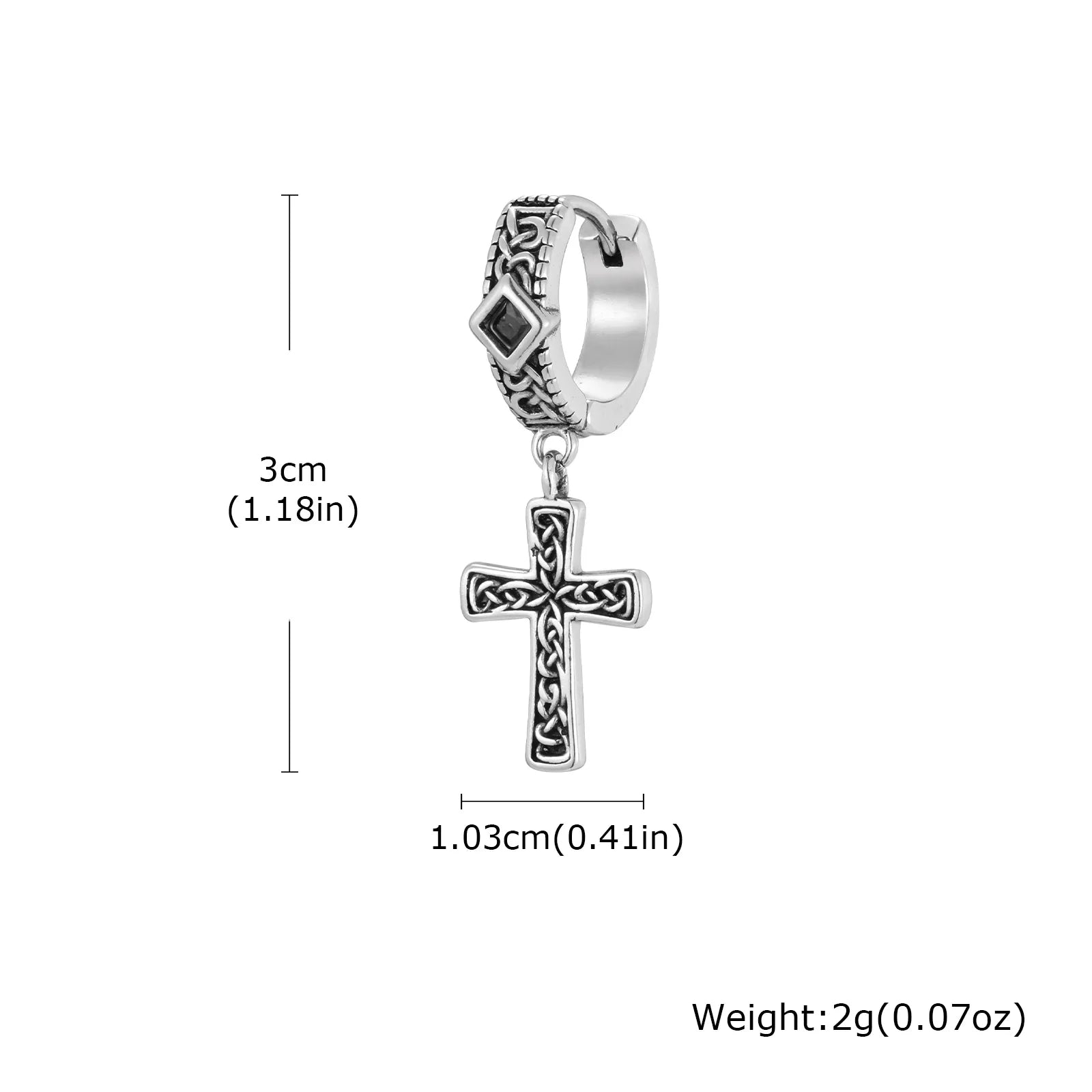 Vintage Celtic Knot Cross Hoop Earrings for Men,Anti Allergy BlackS Square Zircon Drop Earrings,Viking Jewelry Gift