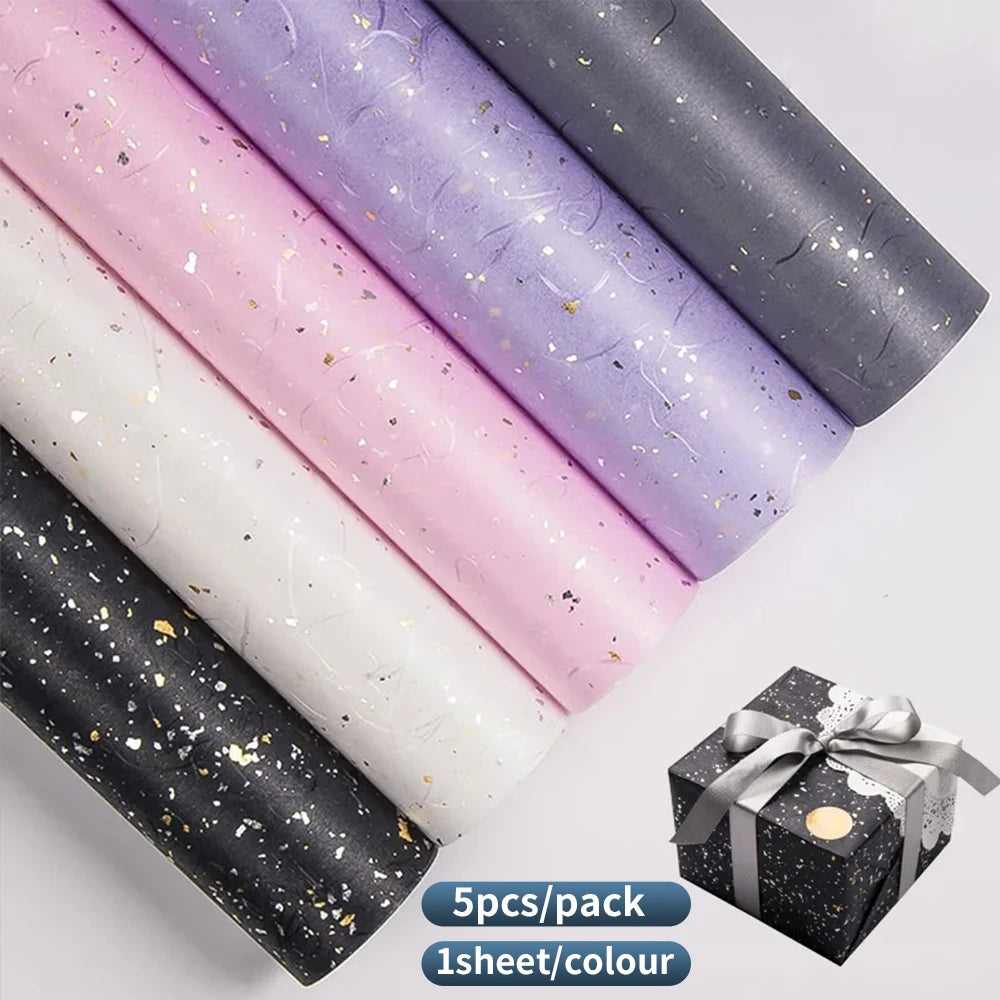 Korean Floral Wrapping Paper Set | 5 Sheets with Gold and Silver Sparkles additional angle