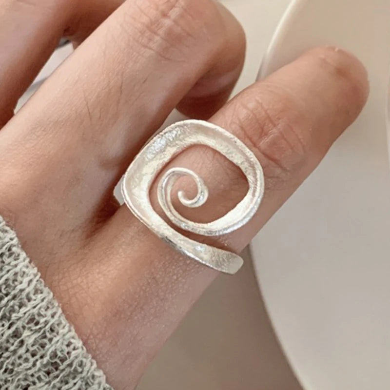 PANJBJ 925 Sterling Silver Pearl Irregular Ring for Women Shell Overlapping Hollow Sweet detail view
