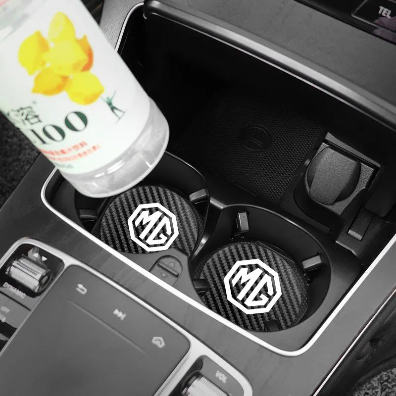 2Pcs Car Coasters Carbon Fiber Cup Holder Mat | Interior Accessories for MG Models close-up view