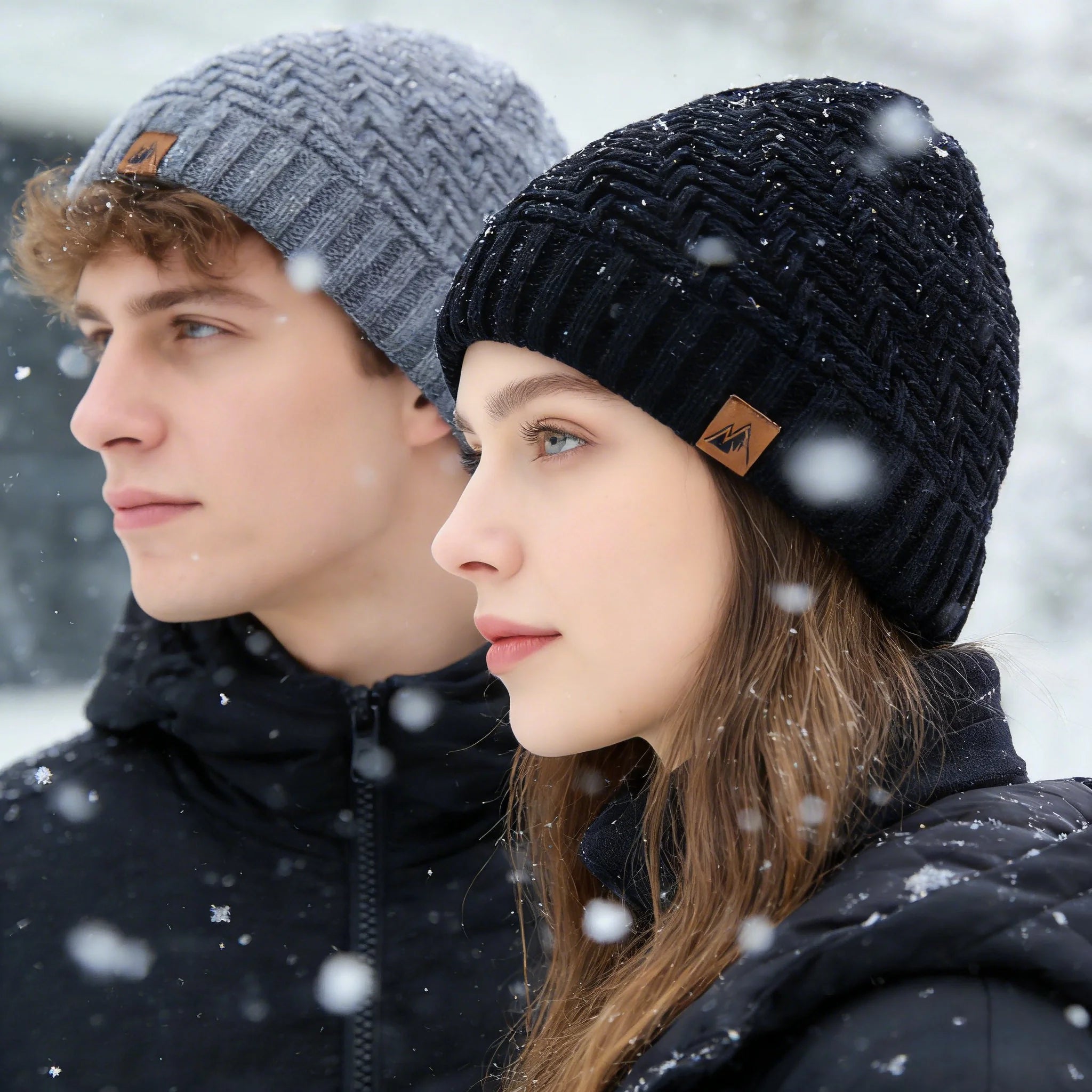 Unisex Peak Labal Winter Hat | Warm Knitted Beanie with Plush Fur Lining alternate view