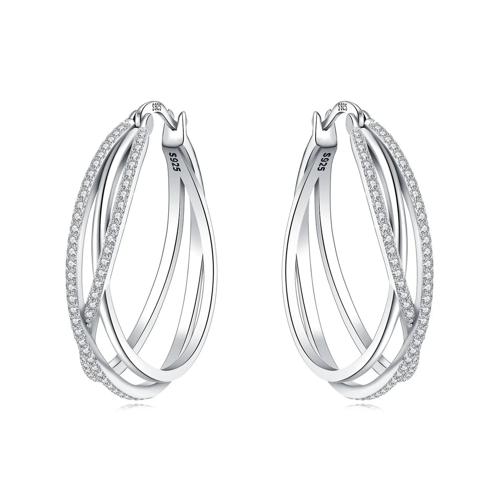Orstarry S925 Sterling Silver Square Chain With Stone Inlaid Earrings Hoop Earrings Fo close-up view