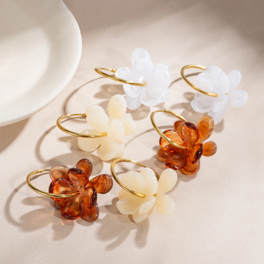30mm Stainless Steel Double-layer Resin Flower Drop Earrings for Women Trending Jewel lifestyle view