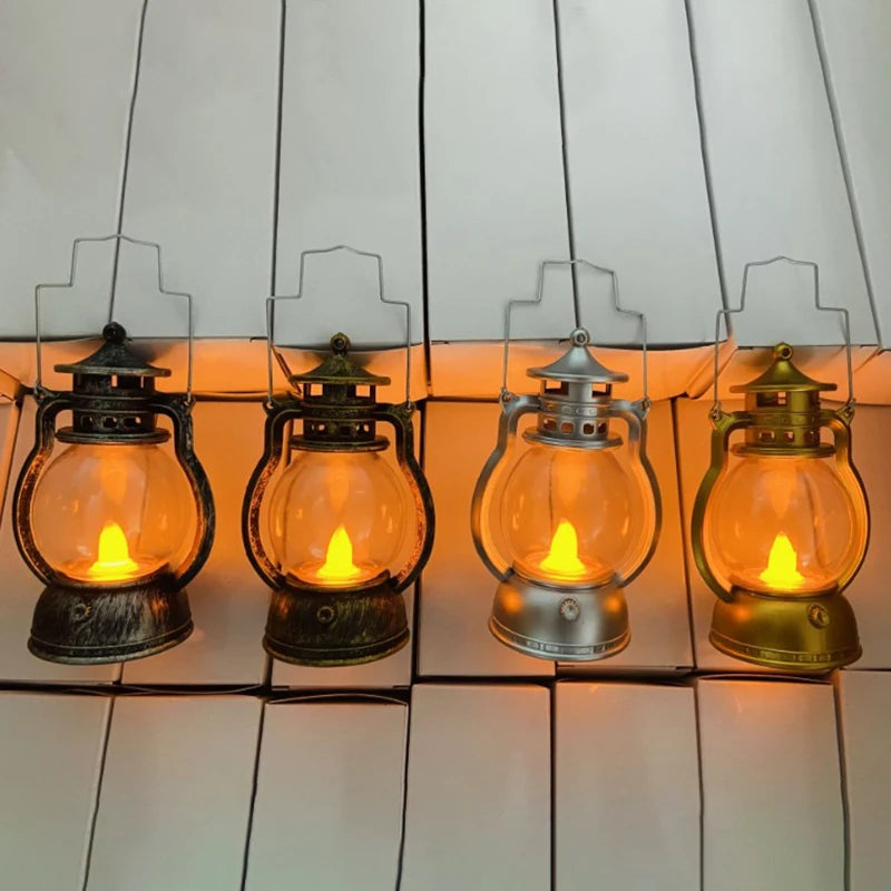 Vintage Halloween LED Oil Lamp | Battery-Powered Retro Lantern close-up view