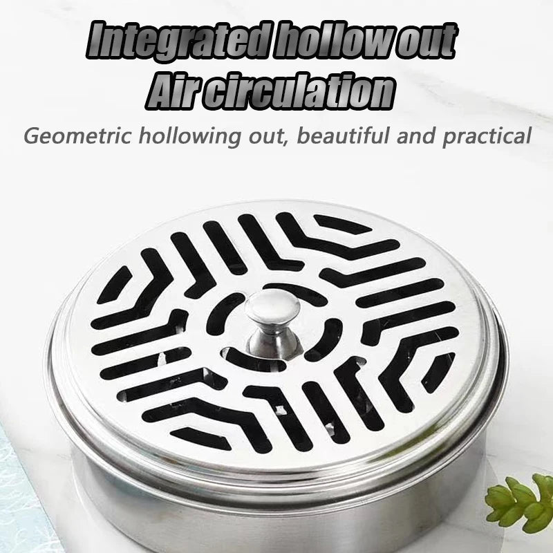 Stainless Steel Mosquito Coil Holder with Cover | Round Mosquito Coil Tray detail view