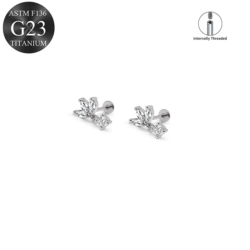 EVISPOL ASTM F136 G23 Titanium Tiny CZ Labret Lip Stud Earring for Women 16G Heart Car close-up view