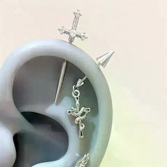 New Fashion Cross Ear Bone Nail Shiny Zircon Trendy Stud Earring For Women Body Piercing Accessories