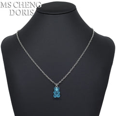 Handmade 33 Styles Colors Cute Resin Gummy Bear Chain Necklaces, Candy Color Pendant F close-up view