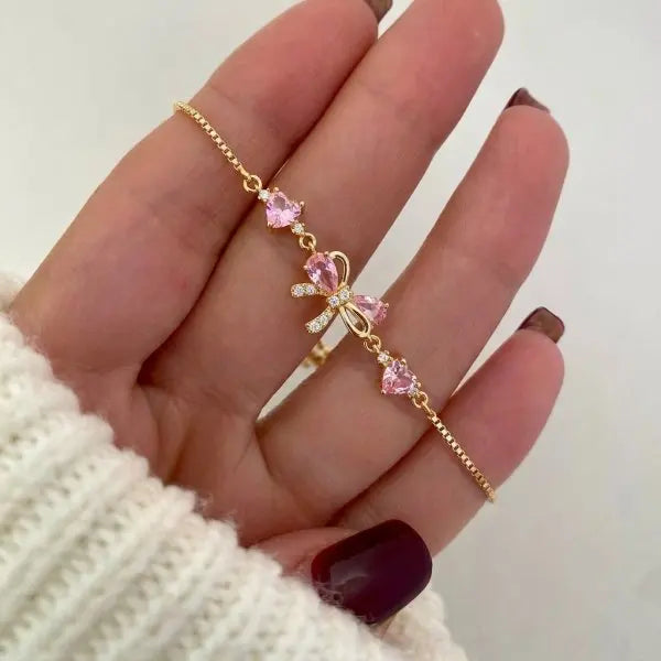 Sparkling Cherry Blossoms Butterfly Bracelet Women's Fashion Temperament Wave Moon Flo close-up view
