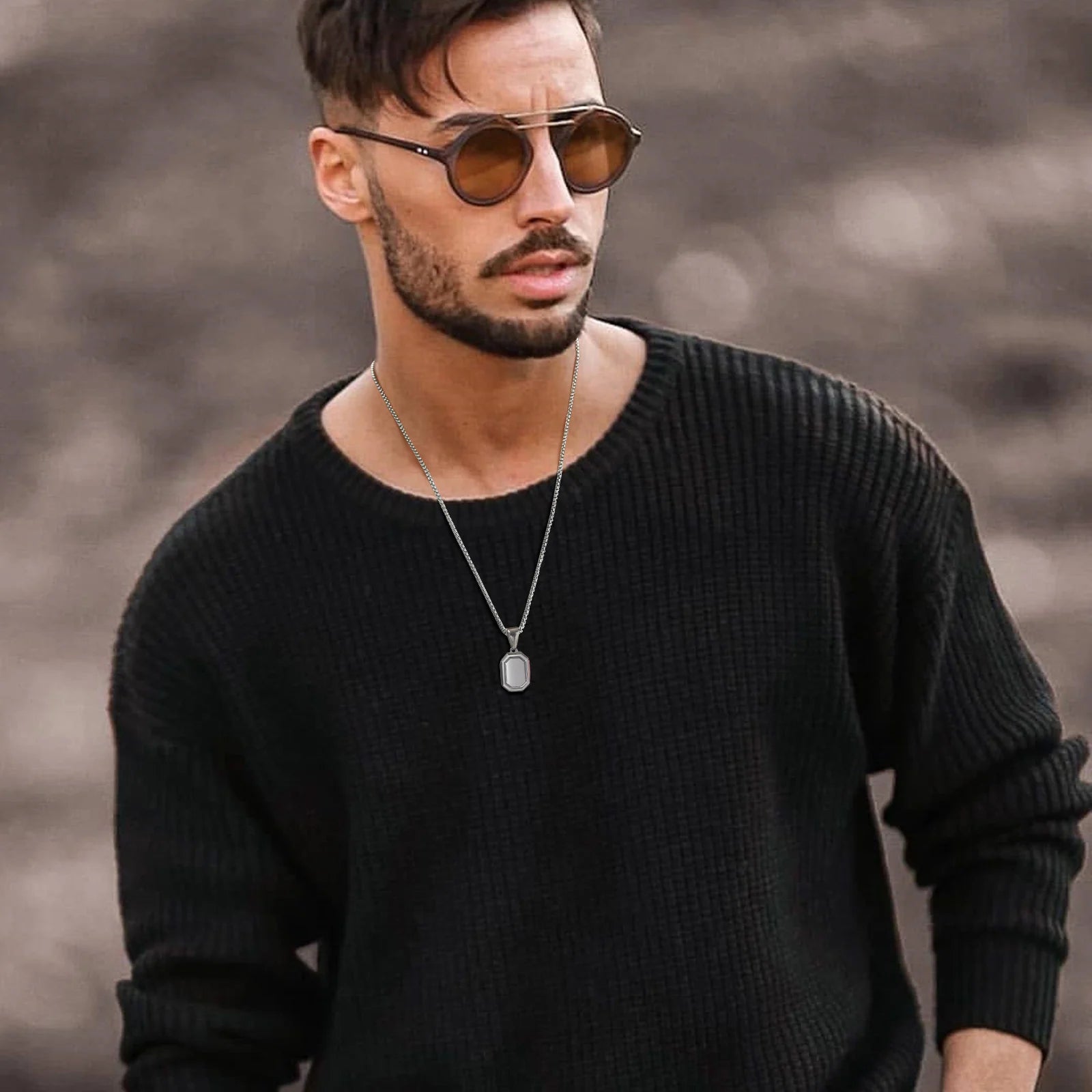 Vnox Initial Geometric Necklaces for Men Women, Stainless Steel Square Rectangle Pendant, A-Z 26 Letters Alphabet Boy Collar