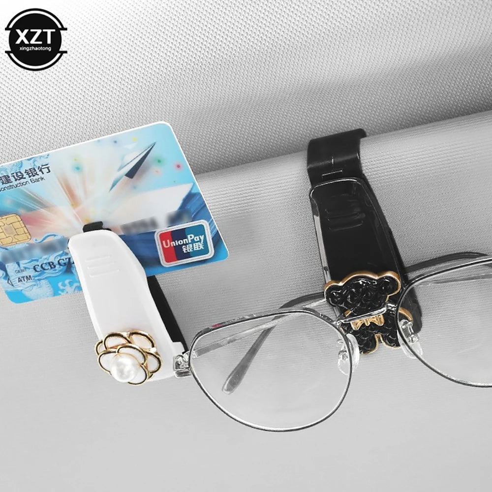 Auto Sun Visor Glasses Fastener Clip | Universal Car Sunglasses Holder close-up view