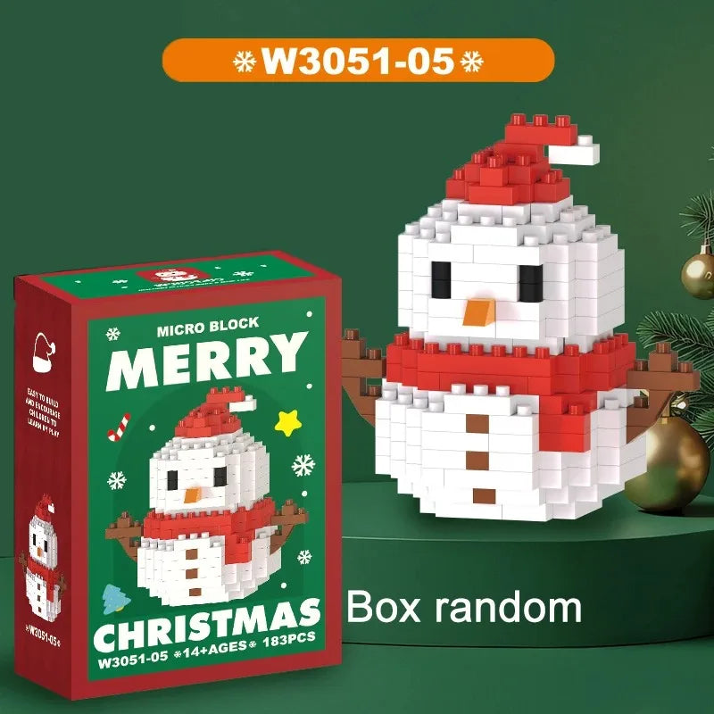 Christmas Micro Building Block Set | Santa and Reindeer Puzzle Toy close-up view
