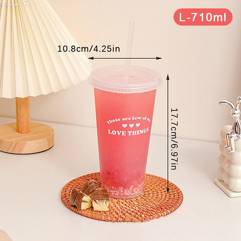 Kawaii Water Bottle For Coffee Juice Milk Tea Cute Plastic Cold Cups With Straw Lid Port detail view