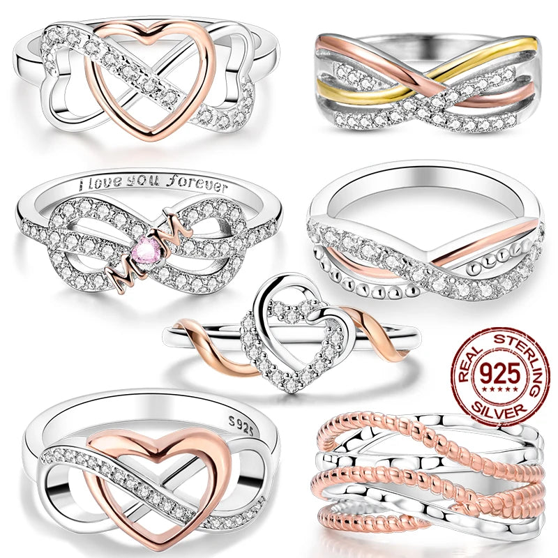925 Sterling Silver Original Eternal Infinity Love For Mom Rose Gold Plated Heart Rings For Women Cl