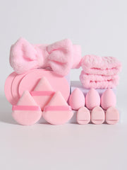 15Pcs Multi-Colored Fluffy Headband and Makeup Sponge Set | Sweet Style Beauty Kit