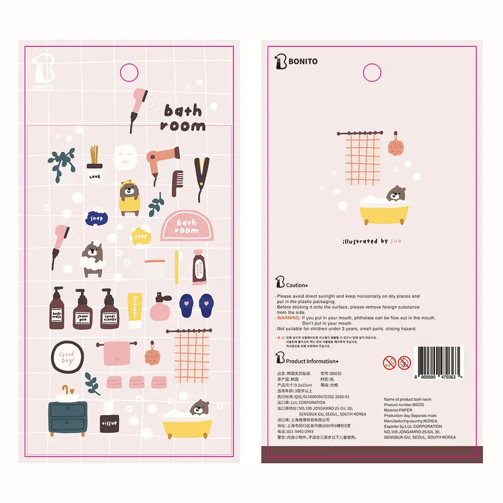 Korean Bonito Bear Bath Room Paper Stickers | Cute Stationery for DIY Scrapbooking lifestyle view