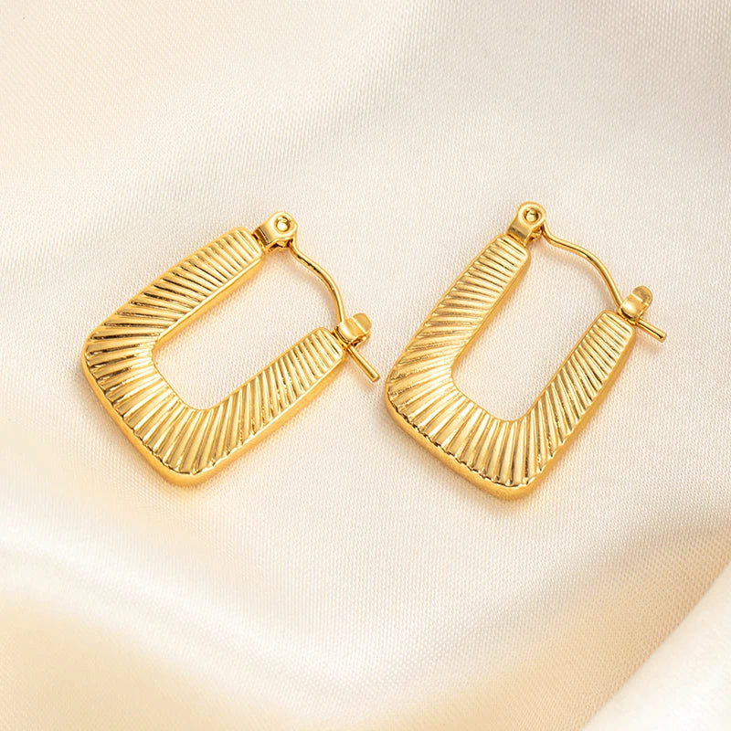 ANENJERY 316L Stainless Steel Hollow Square Texture Drop Earrings | Hypoallergenic Ge lifestyle view