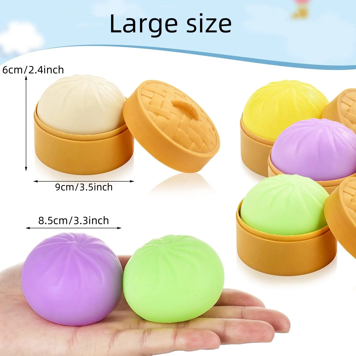 Colorful Dumpling Squishy Stress Ball | Simulation Food Bun with Steamer Fidget Toy detail view