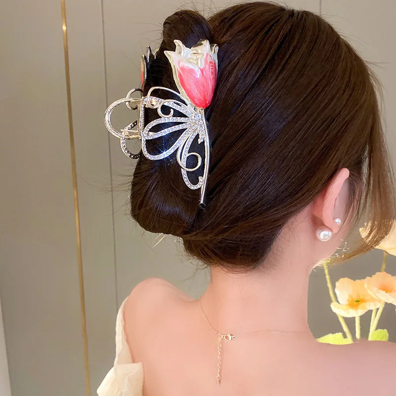 New Sweet Flower Durian Hair Claw Clip Ponytail Grab Hair Clips Shark Clip Woman Ha additional angle