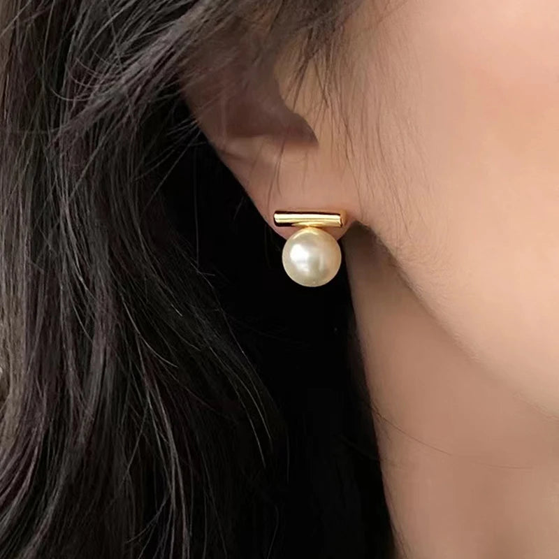 Grey Imitation Pearl Drop Earrings | French Minimalist Jewelry for Women detail view
