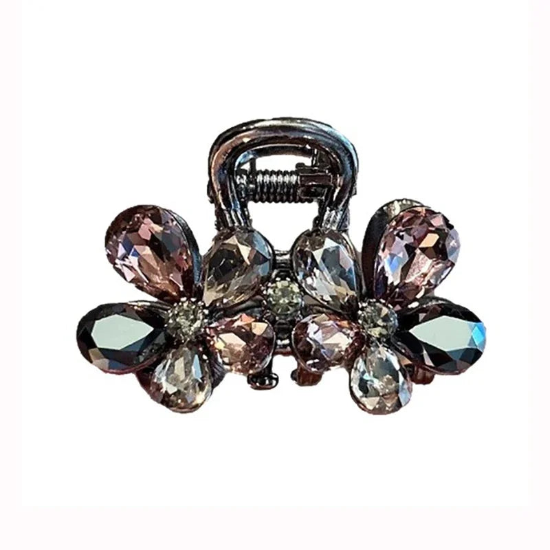 Light Luxury Imitation Crystal Flower Hair Gripper High-end Small Shark Clip Womens Back of Head Hair Clip Korean Style Headwear