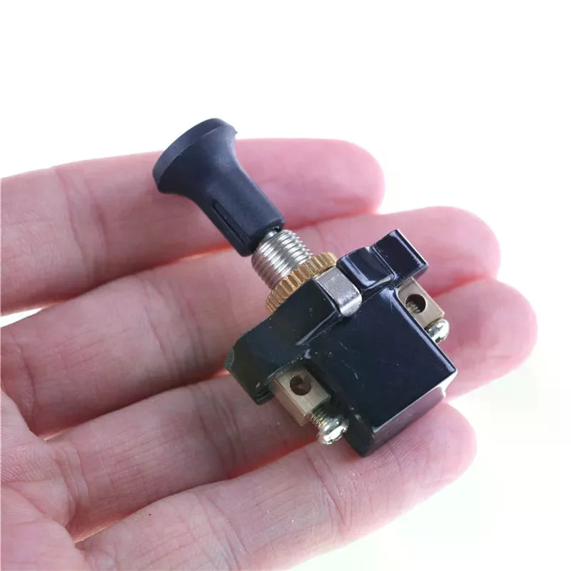 High performance On-Off Long Push Pull Switch 12V Screw Terminals close-up view
