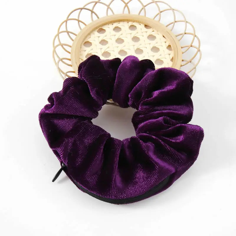 Portable Hidden Safe Sight Secret Hair Tie Storage Case Hair Scrunchie With Zipper additional angle