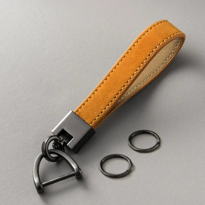Luxury Genuine Leather Car Keychain | Pure Color Key Ring with Metal Buckle detail view