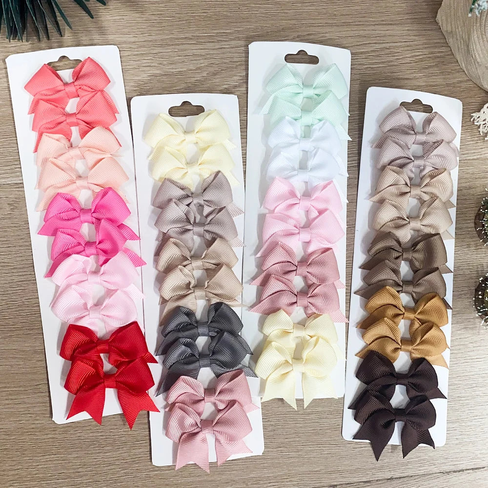 10Pcs/Set Solid Color Kids Bows Hair Clips for Baby Girls & more
