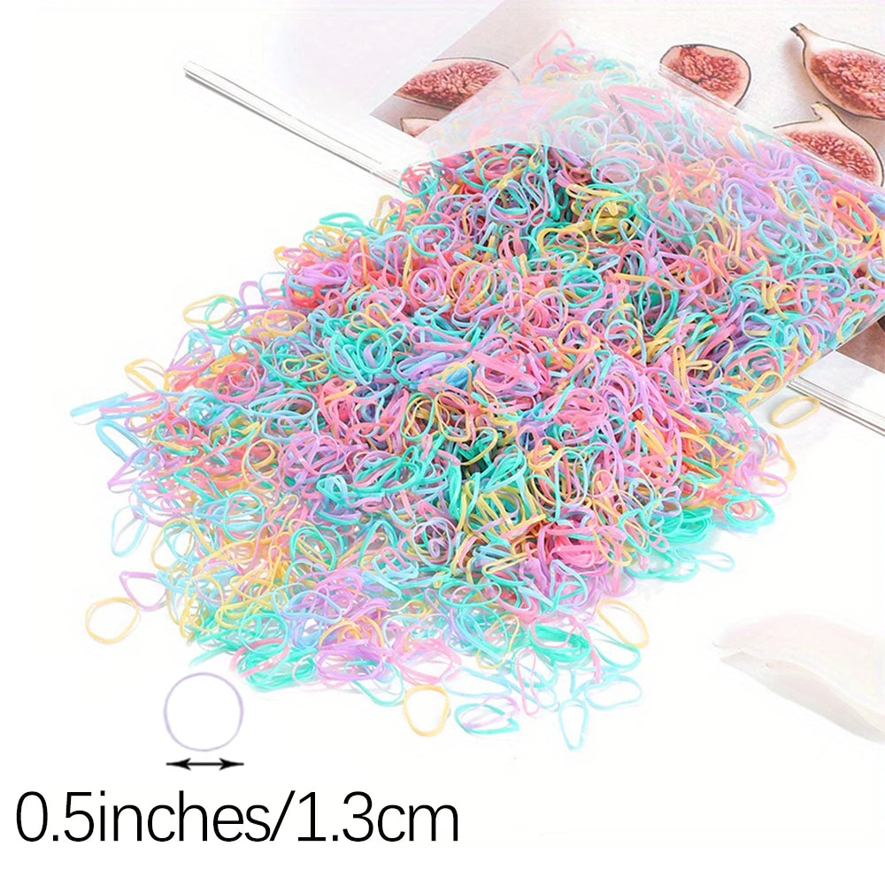 500/1000/2000pcs Girls Colourful Disposable Rubber Band Hair Ties Headband Children additional angle