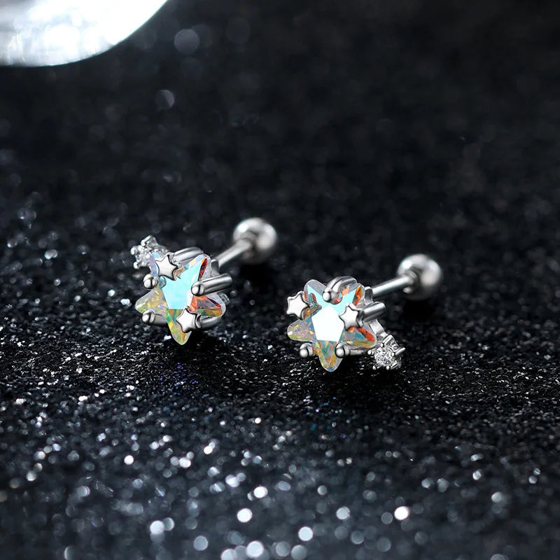 Gradient Zircon Star Piercing Stud Earrings Shiny Spiral Ear Bone Earrings for Women Wed detail view