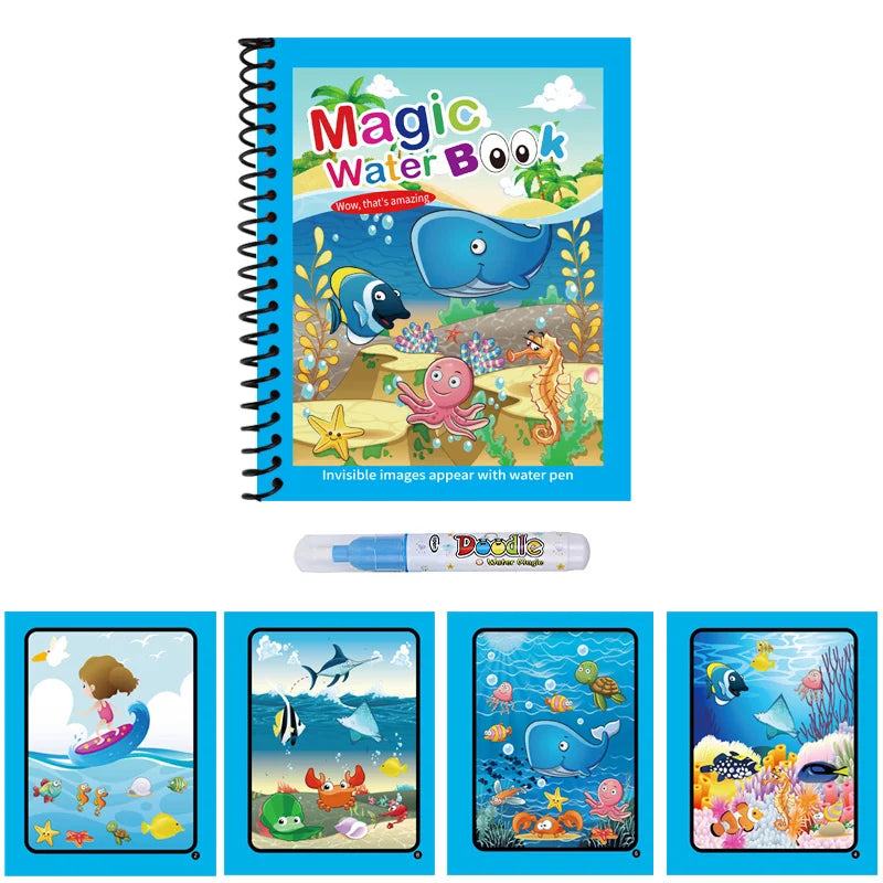 1pcs Kids Graffiti Picture Book With Refillable Water Pen Magic Water Painting Book Se close-up view