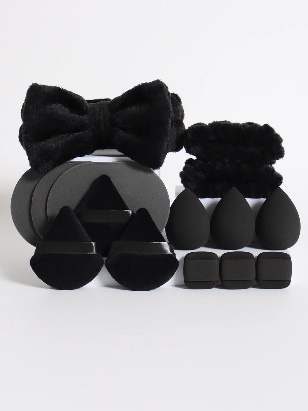 15Pcs Multi-Colored Fluffy Headband and Makeup Sponge Set | Sweet Style Beauty Kit alternate view